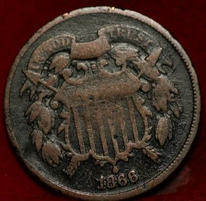 1866 Philadelphia Mint Copper Two Cent Coin - Picture 1 of 2