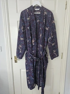 St Michael Dressing Gown Vintage Men's Size XL Navy & Beige Paisley Tie Belt M&S - Picture 1 of 13