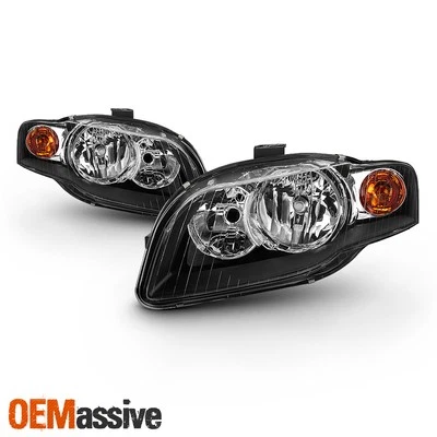 For 2005-09 Audi A4 S4 07-08 RS4 09 Cabriole Halogen Style Pair Black Headlights - Image 1 of 4