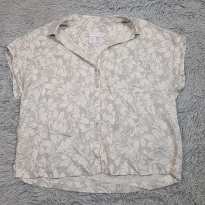 C & C California Shirt Womens L Linen Blend Floral Casual Comfort Lightweight - Picture 1 of 9