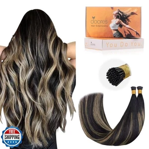Extensiones de cabello DOORES I Tip, 14-24 pulgadas, 100 g, 200s (14"), negro natural a - Imagen 1 de 5