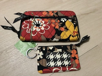 NUEVO CON ETIQUETAS Vera Bradley agridulce cremallera alrededor billetera y estuche de identificación rojo marrón amarillo NUEVO Foto 1 de 4