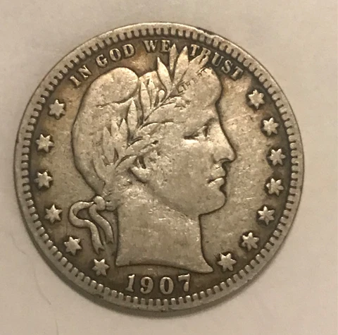 1907-s Barber Quarter,  F/ VF Scarce Cover