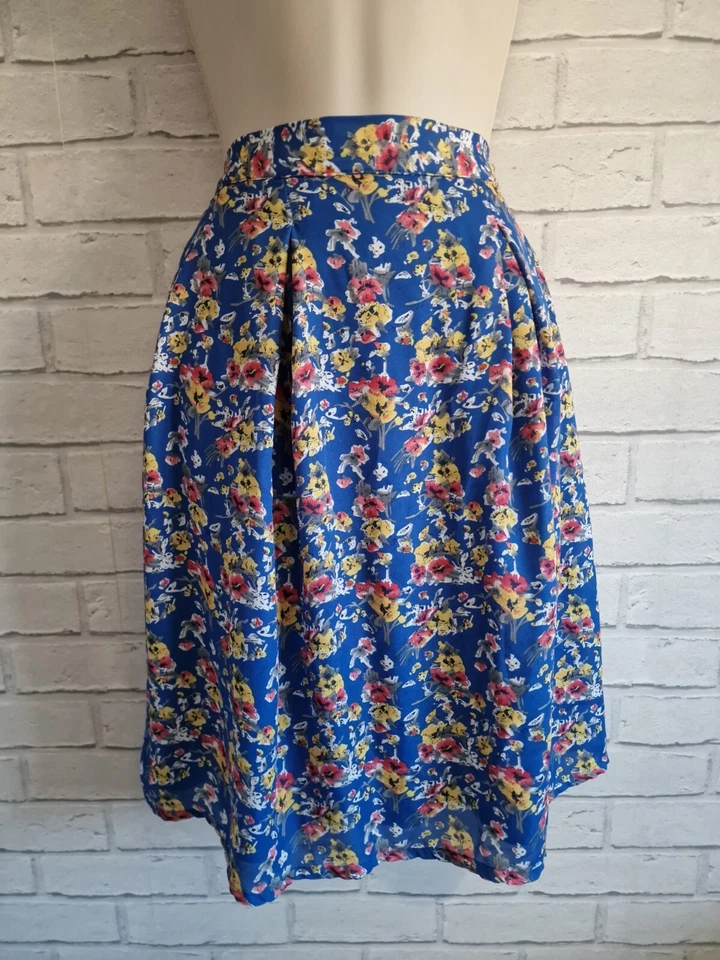 Floral Skirt Blue A-line Knee Length Plus Size 22 Retro Floaty Fever Lined Boho — 第 1/4 张图片