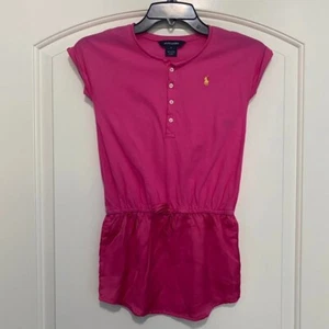 Ralph Lauren Button Drop Waist Short Sleeves Pink Dress Girl's Size 5 - Picture 1 of 6