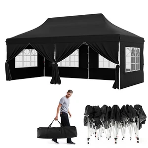 10 x 20FT Pop up Canopy w/6 Sidewalls, Zippered Entrances, Windows, Carrying Bag - Picture 1 of 8