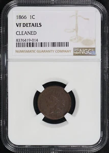 1866 Indian Head Cent NGC VF Details Cleaned - Picture 1 of 2