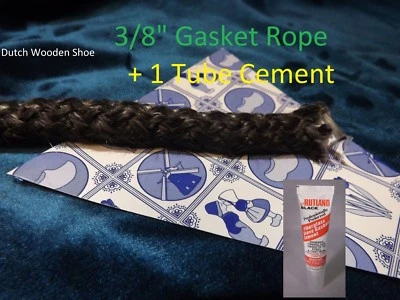 5 FEET BLACK STOVE GLASS SEAL 3/8"  ROPE GASKET WOOD COAL PELLET STOVE + Cement Foto 1 de 2