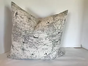 Pillow Cover Air Travel Theme Off-white and Gray Design Custom Made Choose Size  - Picture 1 of 3