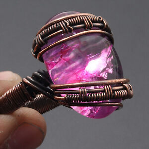 Wire Wrapped Crack Crystal Quartz Gemstone Ring US 9 Gift For Jewelry F7627
