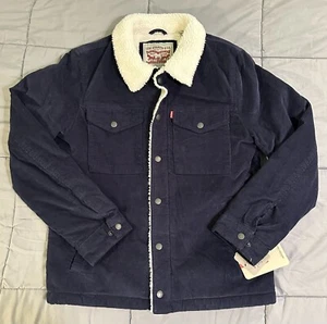 Levi's Sherpa Cord Trucker Jacke Herren Größe Small Marineblau/Weiß Brandneu! - Bild 1 von 16