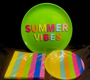 Summer Vibes, Grilling Picnic Party Supplies Napkins Colorful Melamine Plates - Picture 1 of 2