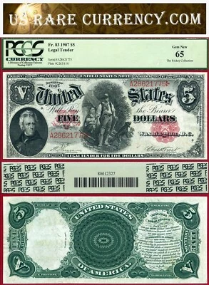 1907 $5 Legal Tender Note FR-83 PCGS Gem 65 Woodchopper! only 389 Known - Image 1 of 3