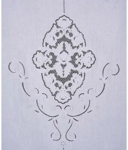 Tenda in 100% puro lino ricamata a mano lavorazione intaglio: tn/r53. - Foto 1 di 15