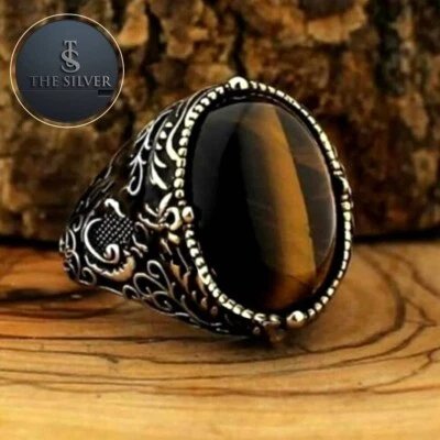 Tiger eye silver ring Handmade  925 SILVER Men Ring with Tiger eye Stone - Image 1 of 2