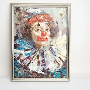 Vintage B Bradbury Colorful Clown Painting On Canvas - Picture 1 of 8