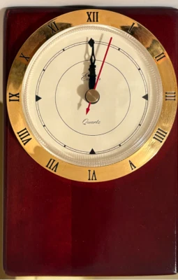 CLASSIC Wood and Brass EDELIN CLOCK Quartz Desk Shelf - Roman Numerals - Image 1 of 4