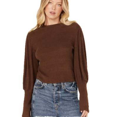 Camisa marrón Panhandle cuello falso con manga globo abullonada para mujer X pequeña Foto 1 de 4