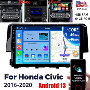 Apple Carplay GPS Android 13 Car Stereo Radio Wifi 64G For Honda Civic 2016-2020 - Picture 1 of 24
