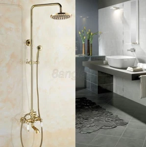 Luxury Gold Color Brass Dual Ceramic Handles Shower Faucet Tub Mixer Tap 8gf364 - Picture 1 of 8