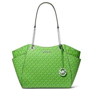 New Michael Kors Jet Set Large Logo Shoulder Bag Jungle Green - Picture 1 of 5