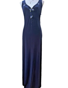 Vintage 90s Blue Velvet Size 10 Dark Romantic Fairy Whimsigoth Sequin Maxi Gown - Picture 1 of 24