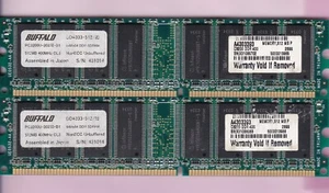 1GB 2x512MB PC-3200 DDR-400 BUFFALO DD4333-512/1B DDR1 PC3200 Ram Memory Kit - Picture 1 of 2