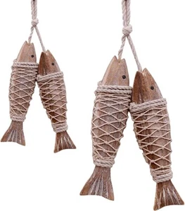 Wooden Fish Wall Decor Rustic Nautical Fish Decor Beach Theme Home Decoration - Picture 1 of 17
