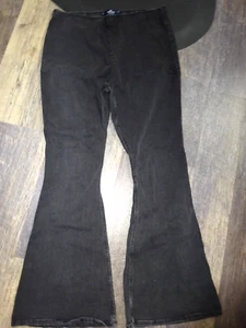 Hollister Pant denim black ~ women size LARGE jegging flare 2 pocket - Picture 1 of 9