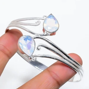 Fire Oplas Gemstone Handmade 925 Sterling Silver Cuff Bracelet Ajustable - Picture 1 of 1