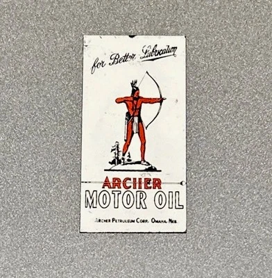 VINTAGE ARCHER INDIAN GASOLINE PORCELAIN SIGN CAR GAS OIL TRUCK MOTORCYCLE - Image 1 of 2