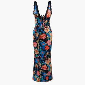 Bailey Rose women’s size medium Floral Lace Trim v-neck sexi maxi Margo Dress - Picture 1 of 13