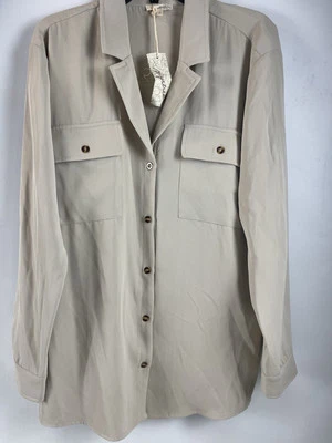 Mystree Blouse Women Size Large Beige Office Wear Long Sleeve Button up Classic - Image 1 of 4
