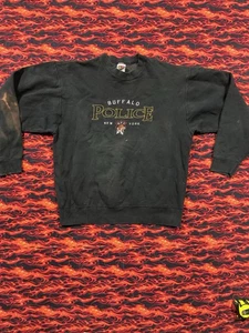 Men’s VTG 90’s Buffalo Police Department Black Crewneck Sweater Thrashed XL  - Picture 1 of 16