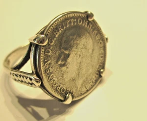 STERLING SILVER 1931 3D THREEPENCE COIN RING GEORGE 5TH SIZE L - Picture 1 of 2