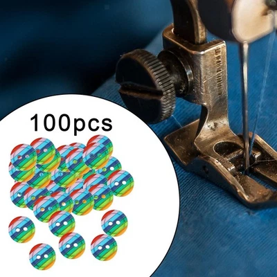 100x Resin Buttons Colorful Stripe for Clothing Decor DIY Craft Card Making - Image 1 of 4