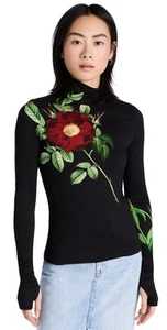 ALICE + OLIVIA CUELLO ALTO DELAINA NEGRO FLORAL ELÁSTICO TOP TALLA L NUEVO SIN ETIQUETAS - Imagen 1 de 6