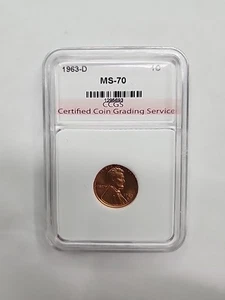 BRILLIANT 1963 D 1c GRADED MS70 RD Lincoln Penny Cent Coin CCGS #1295693 - Picture 1 of 17