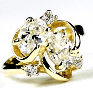LAB-CREATED CUBIC ZIRCONIA - 10k Yellow Gold Ladies Ring -Handmade • R016 - Picture 1 of 5