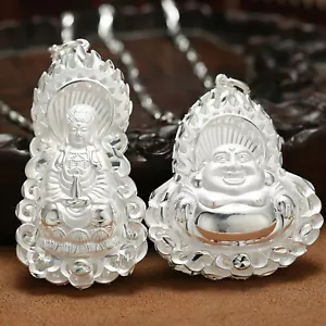 Men Women Lucky Flame Buddha Guanyin Pendant Pure S999 Fine Silver - Picture 1 of 10
