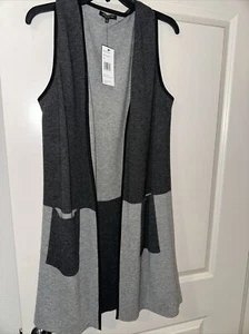 NWT LAFAYETTE 148 BLACK & GREY SWEATER Vest LONG Cardigan Womens MSR 548.00 - Picture 1 of 11