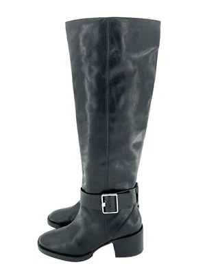Botas Altas Via Spiga Garnett Cuero Negro Brillante Correa al Tobillo Talla 6 Nuevas $398 SH32 Foto 1 de 4