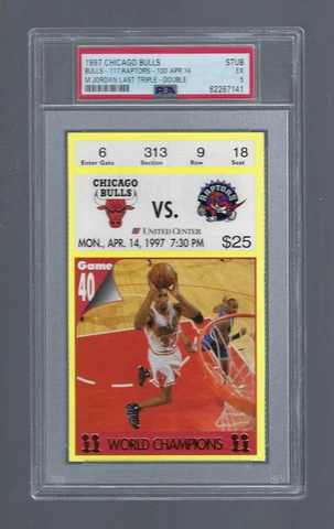 PSA 5 - MICHAEL JORDAN FINAL TRIPLE DOUBLE TICKET STUB 1997 NBA RAPTORS @ BULLS Cover