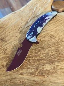 Spring-Assist Folding Knife | Purple Mirror Blade 4" Blade Fantasy Dark Dragon - Picture 1 of 8