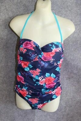 BADEANZUG SCHWIMMANZUG GRÖSSE 40 DUNKELBLAU MIT BLUMEN SCHAUMSTOFF C&A - Bild 1 von 2