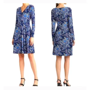 Lauren Ralph Lauren Blue Floral Long Sleeve Dress NWT - Picture 1 of 4