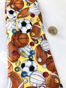 Tie Ball Games Sports Football Rugby Pool Cricket 100% Silk Windsor Tie Rack b - Picture 1 of 8
