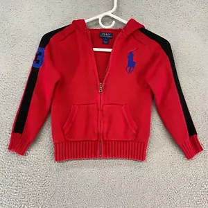 Polo Ralph Lauren Sweater Kids Boys 7 Zip Up Hoodie Big Pony RL Red - Picture 1 of 14