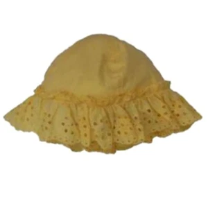 Infant Toddler Girls Ruffled Yellow Eyelet Sun Hat UV Bucket Cap - Picture 1 of 1