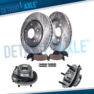 Front Drilled Brake Rotors Pad Wheel Hub Bearing for 2000 2001 Dodge Ram1500 4WD - Picture 1 of 7